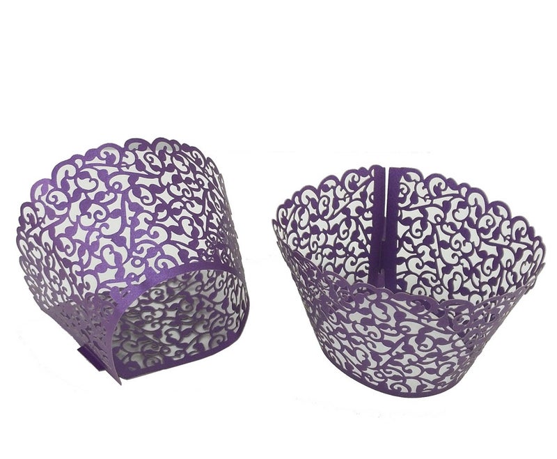 yueton Pack of 50 Cake Wrapper Wraps Liner Wedding Party Baby Shower Cupcake Decoartion (Purple) - Image 3